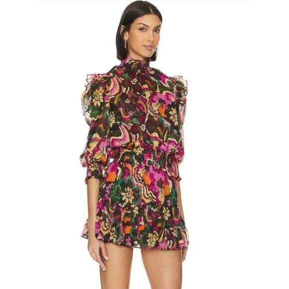 Misa Los Angeles Dress XS Gianna Floral Mini Groove Retro Multicolor Artsy Boho - Picture 2 of 16